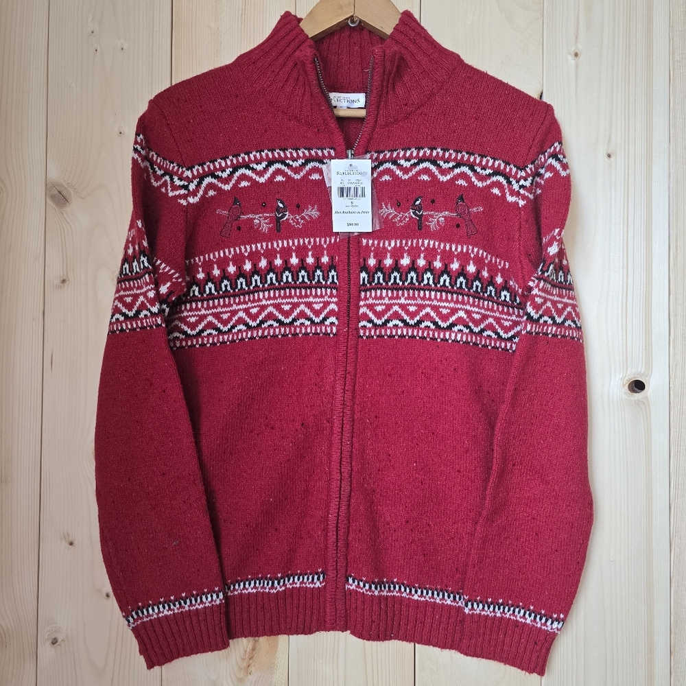 Northern Reflections Cardinal Acrylic Zip Up Sweater Red Womens Small NWT - Picture 1 of 13